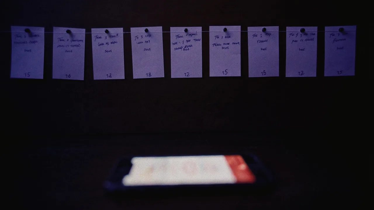 Des fiches numérotées épinglées au mur, un téléphone posé juste en dessous